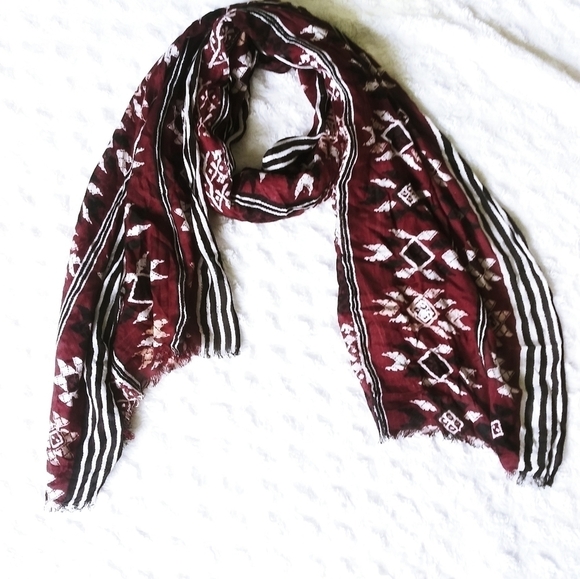 J.Crew striped black/white/maroon scarf lightweigh - Picture 3 of 8